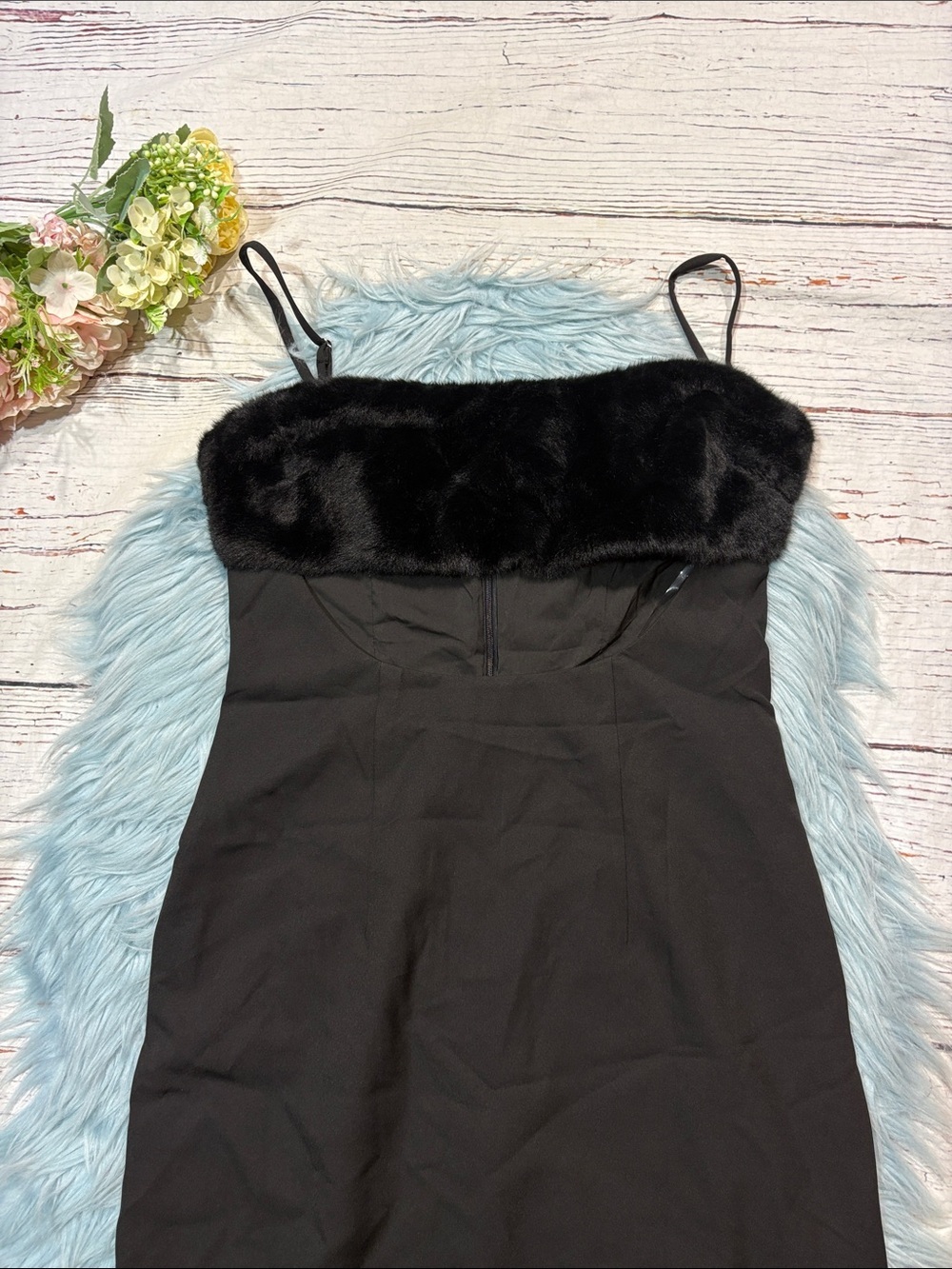 NWT Naked Wardrobe Black Cutout Midi Dress with Faux Fur Trim - Picture 5 of 10